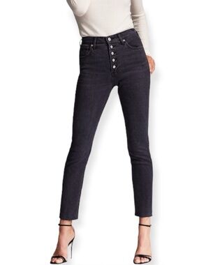 Aritzia Denim Forum Yoko High Rise Slim Washed Black Buttonfly Jeans